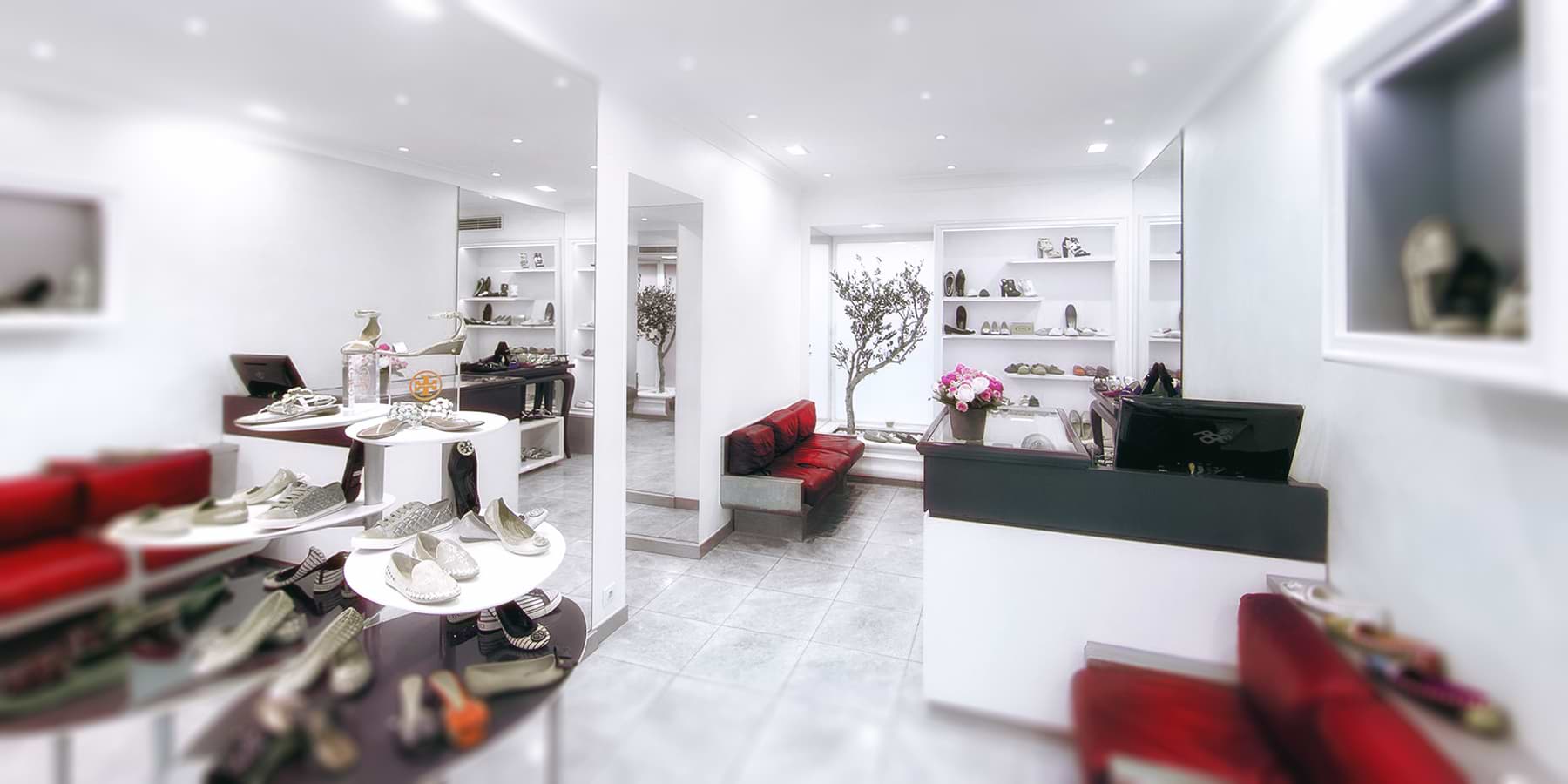 A look at the interior of a shoe store